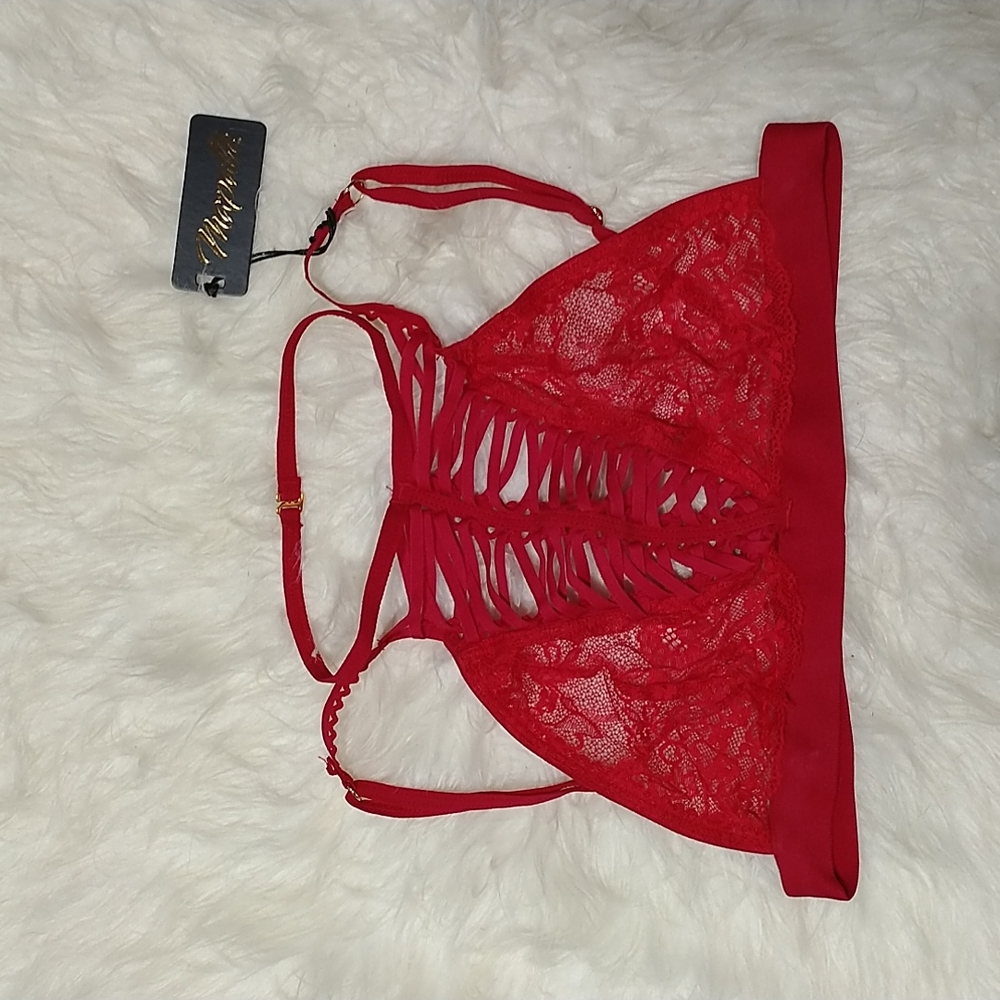 New Mapale red lace bralette sexy halter style bra M/L